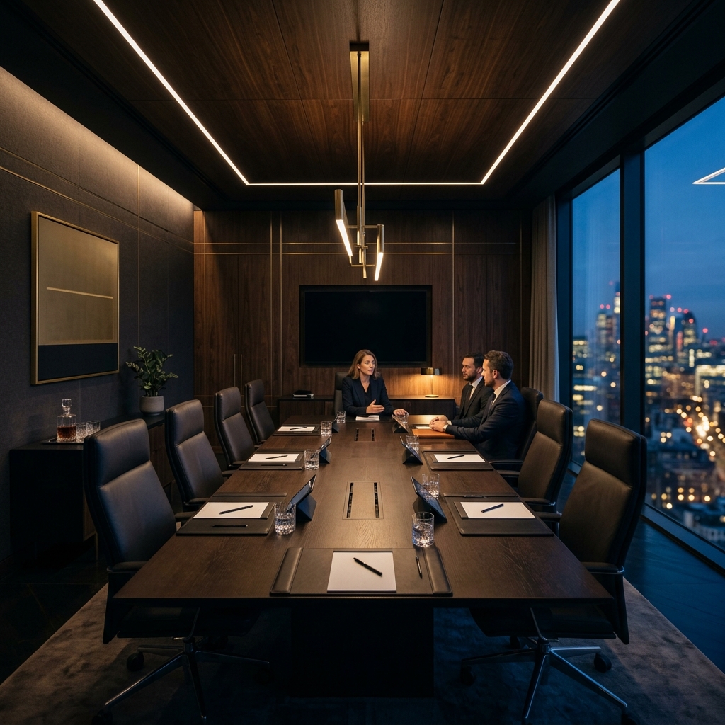 Luxury boardroom at dusk